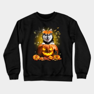 Husky Spooky Halloween Pumpkin Dog Head Crewneck Sweatshirt